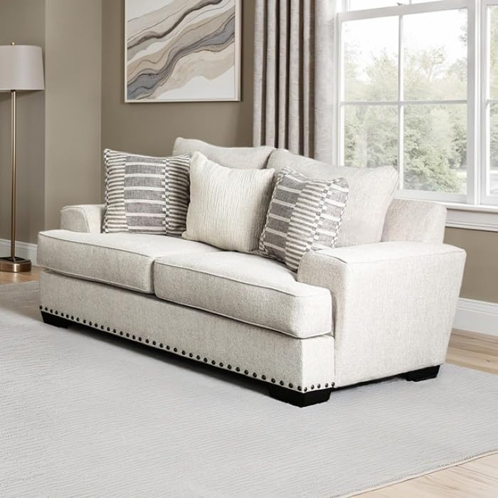 MASARA Traditional Taupe Fabric, Foam, Solid Wood, Others, Living Room Furniture, Made in The USA. (1, loveseat)