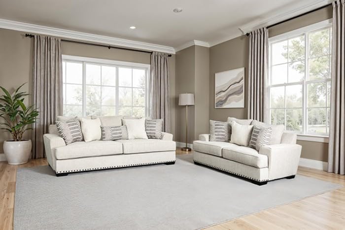 MASARA Traditional Taupe Fabric, Foam, Solid Wood, Others, Living Room Furniture, Made in The USA. (1, loveseat)