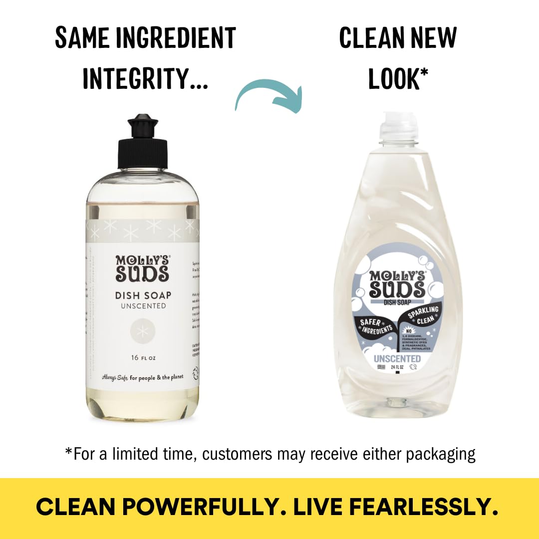 Molly's Suds Liquid Dish Soap | Clean, Simple Ingredients | Extra Scrubbing Power | Lavender Scent, 24 oz - 2 Pack