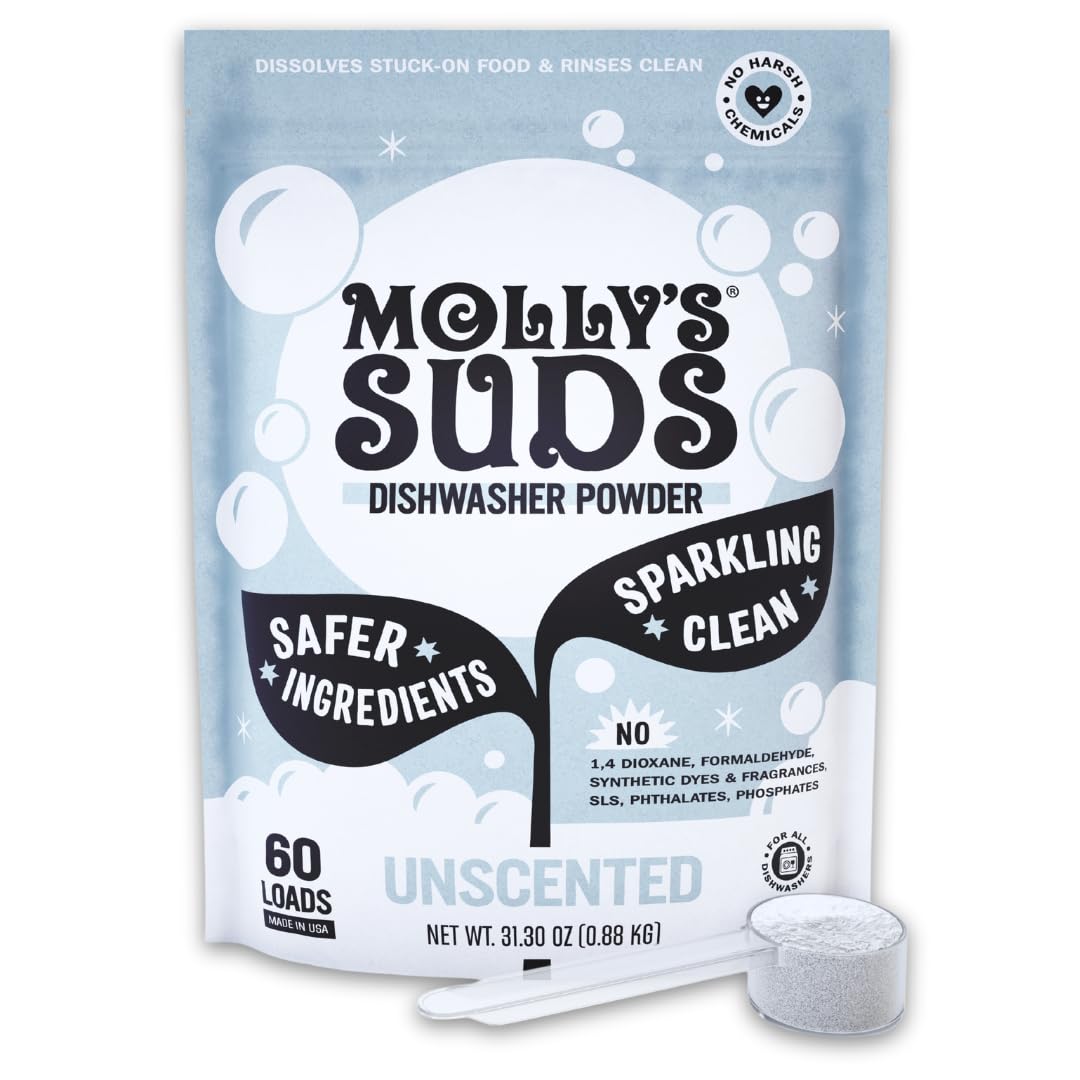 Molly's Suds Dishwasher Pods | Clean Dishwasher Detergent, Cuts Grease & Rinses Clean (Residue-Free) for Sparkling Dishes | 60 Auto-Release Tabs (Citrus)