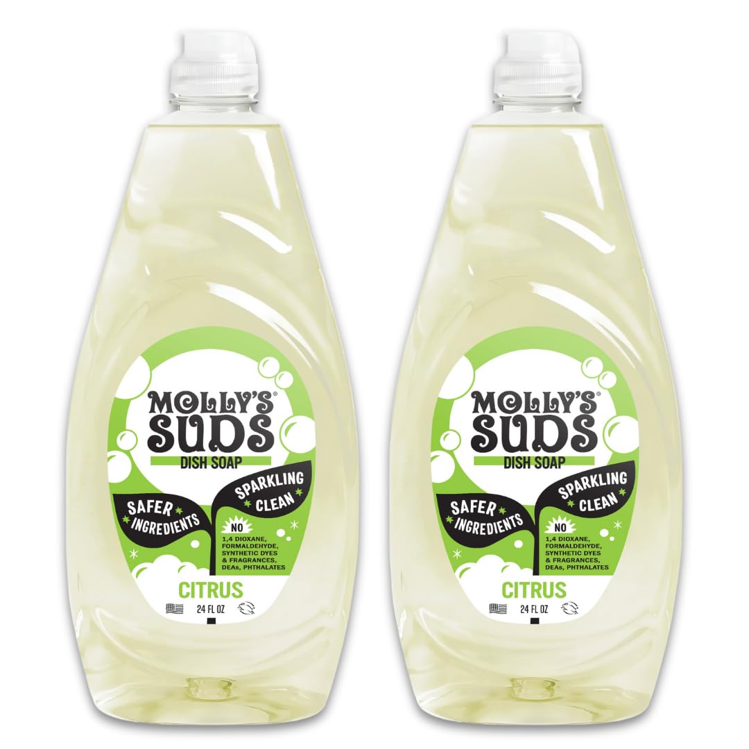Molly's Suds Liquid Dish Soap | Clean, Simple Ingredients | Extra Scrubbing Power | Lavender Scent, 24 oz - 2 Pack