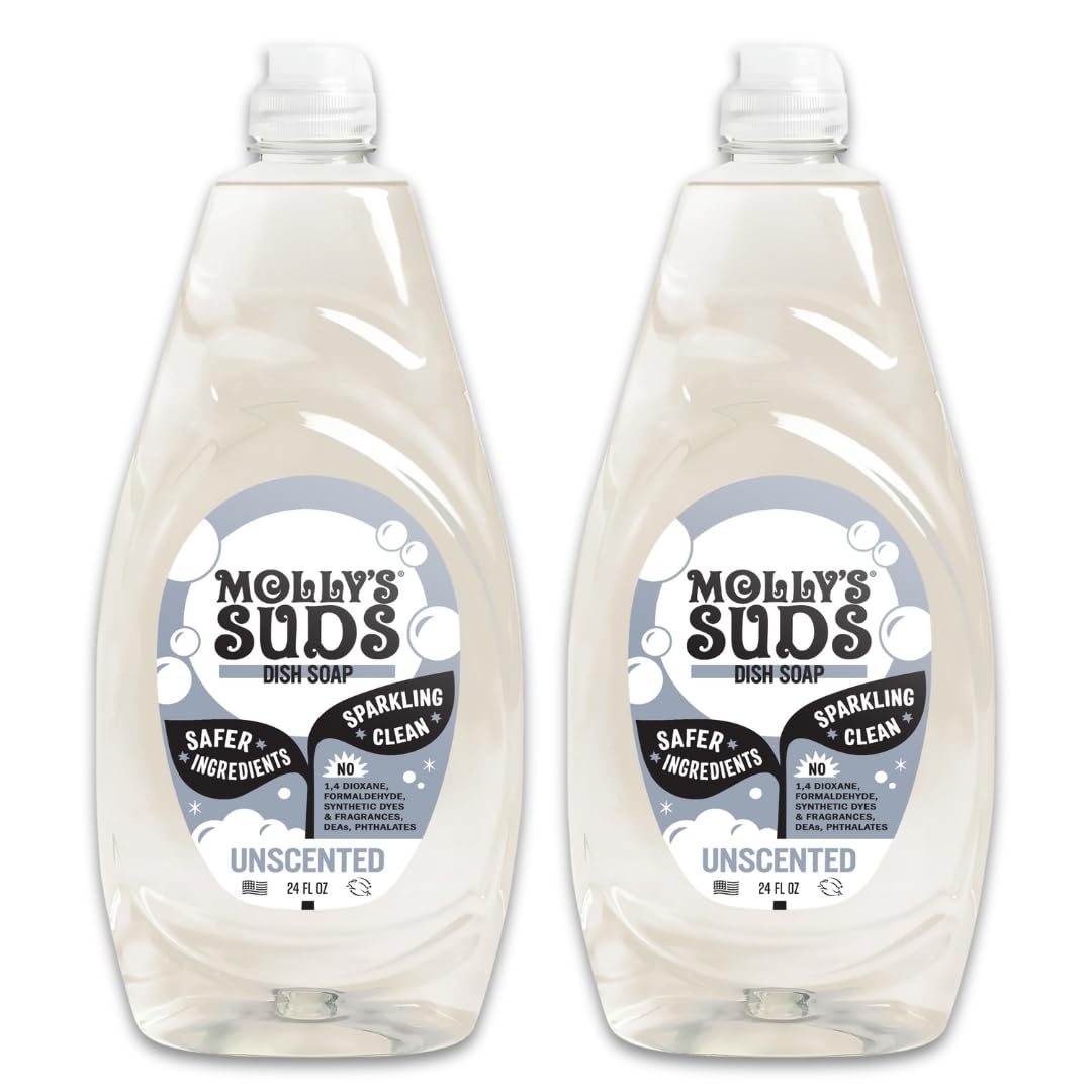 Molly's Suds Liquid Dish Soap | Clean, Simple Ingredients | Extra Scrubbing Power | Lavender Scent, 24 oz - 2 Pack