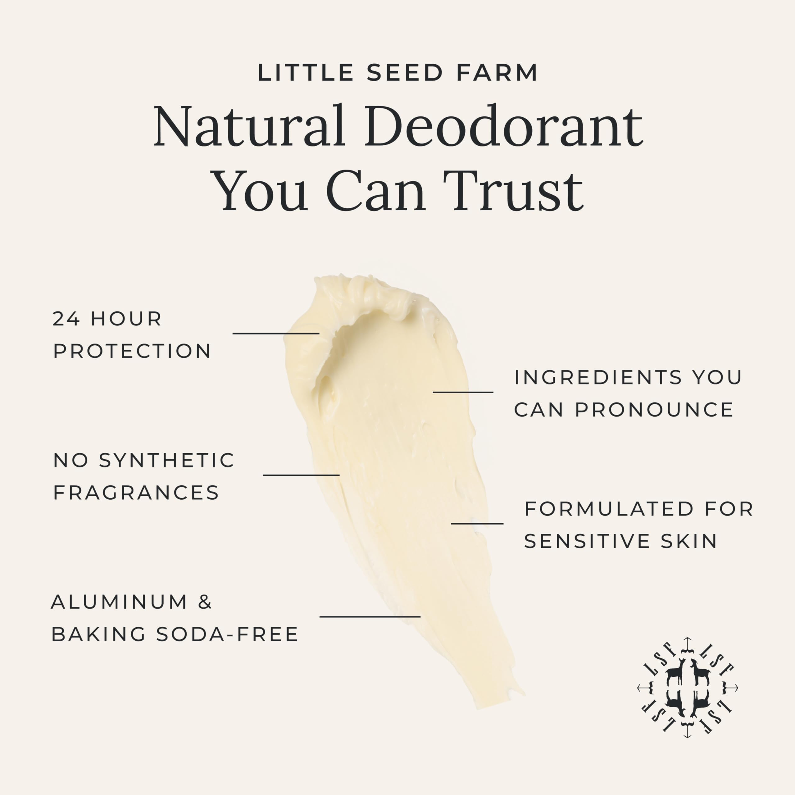 Little Seed Farm All Natural Deodorant Cream - Grapefruit Lemon - Aluminum Free Deodorant for Women or Men, Net Wt. 2.4oz | 68g