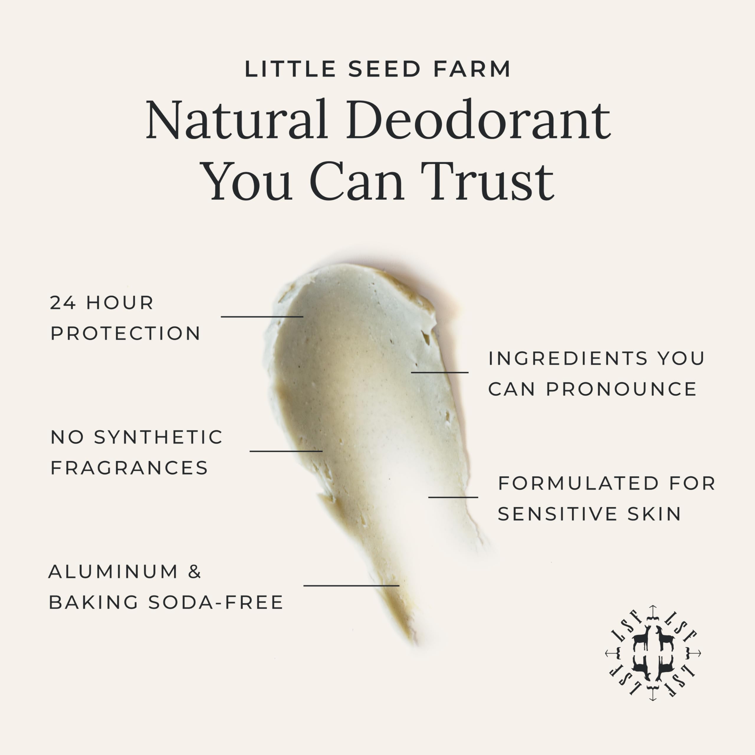 Little Seed Farm All Natural Deodorant Cream - Grapefruit Lemon - Aluminum Free Deodorant for Women or Men, Net Wt. 2.4oz | 68g