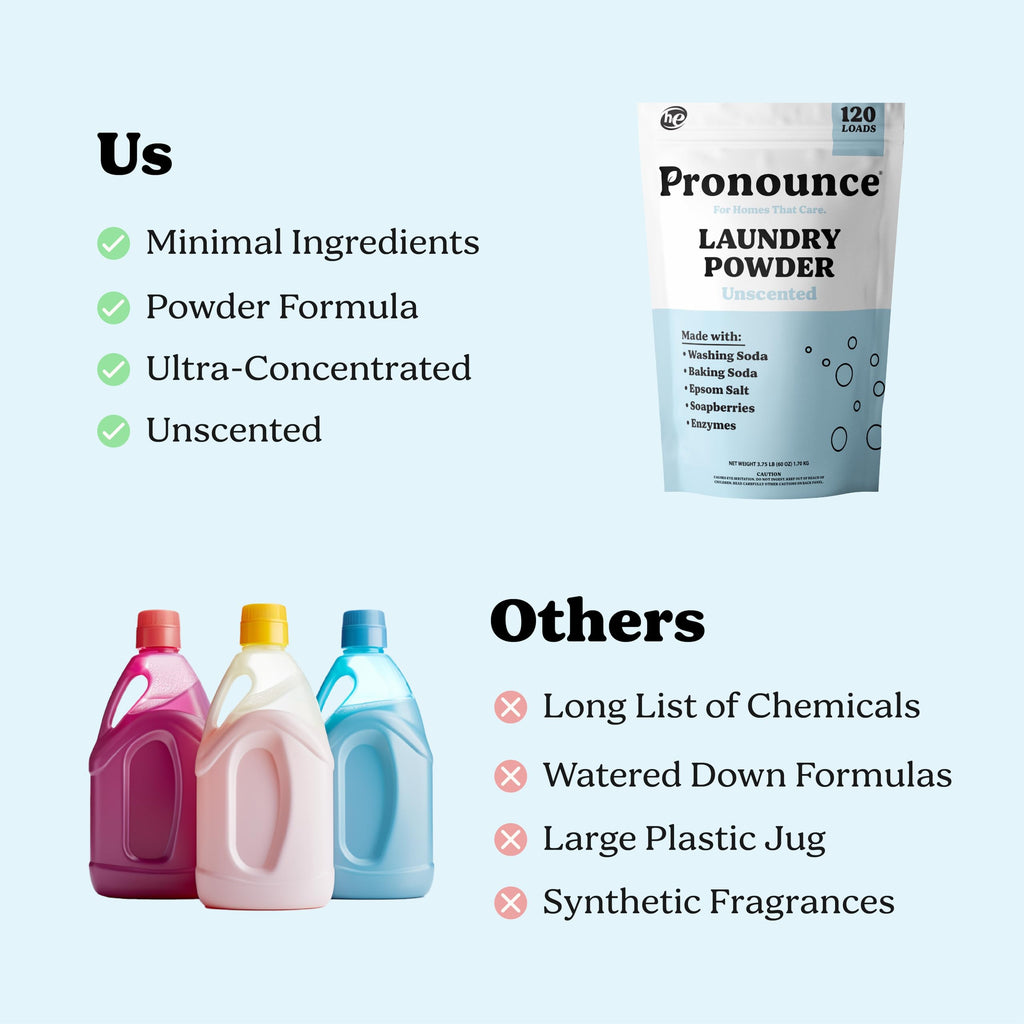Pronounce Laundry Detergent Powder Alternative | Cleaner Ingredients. Safer for Sensitive Skin. Stain + Smell Fighting. With Essential Oils. HE Safe (Lavender, 120 Loads).