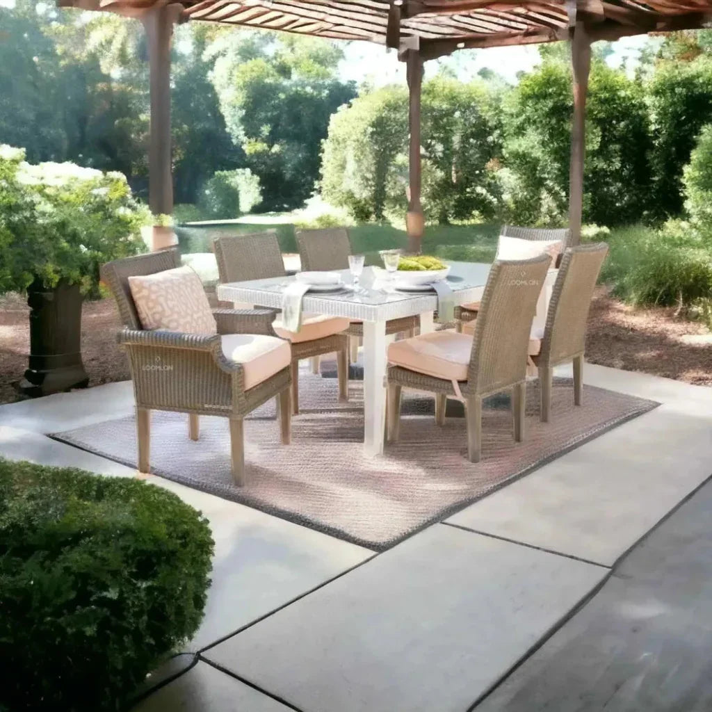 Hamptons Outdoor Wicker Dining Table Set 6PC