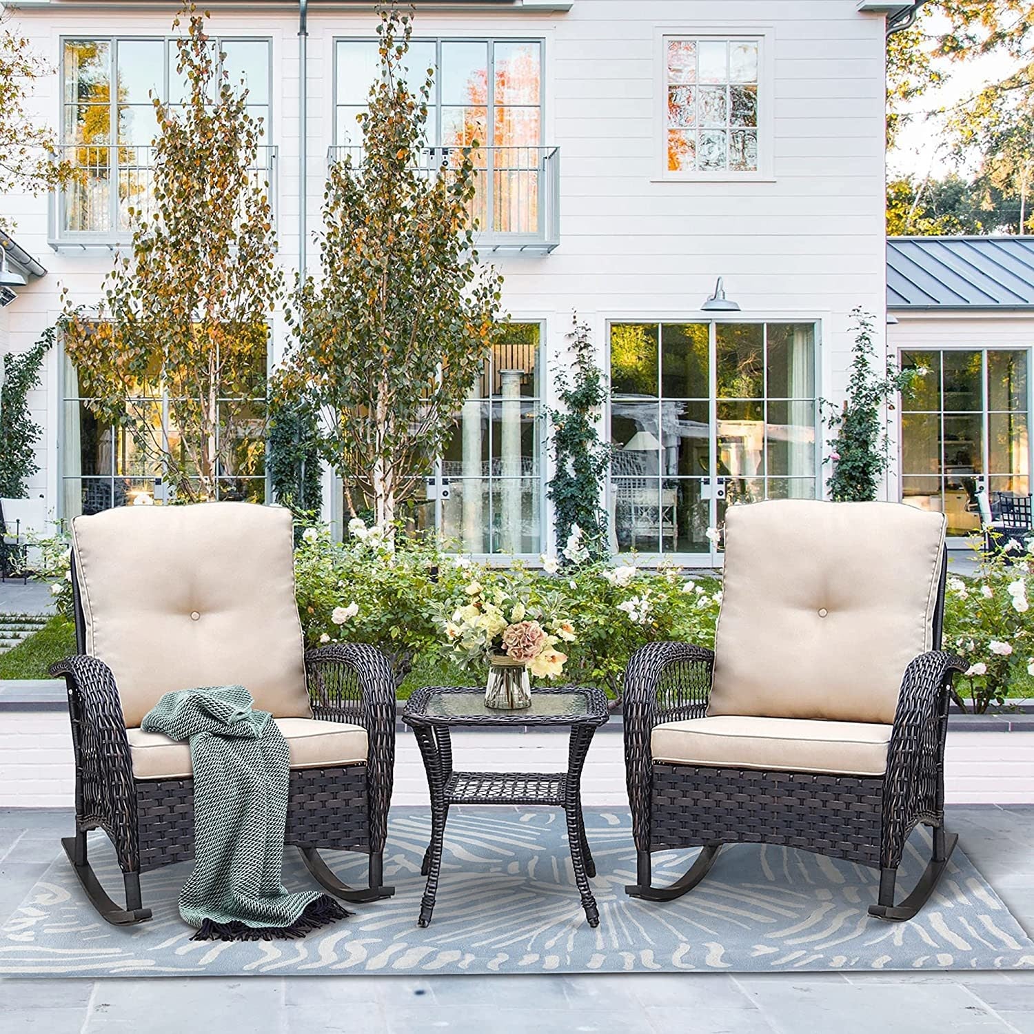 3 Pieces Elegant Wicker Patio Bistro Conversation Sets for Backyard